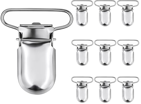 10 Pieces Argent Métal Tétine Clips Rectangulaire - 34mm Fermoir avec Interne Boucle Largeur de 24mm - pour Réparation Bretelles et Sacs - Pinces pour Bébé Bavoirs et Mitaines - Id Support