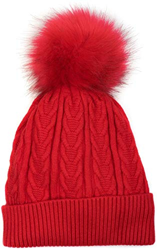 styleBREAKER Gorro de Punto Fino con diseño de Cable, Gorro de Piel de imitación, Gorro de Invierno Forrado 04024100, Color:Rojo