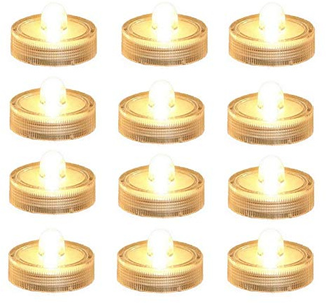 Bright LED Battery Operated Flameless Tea Light, Submersible Tea Candle Waterproof Decorations Underwater Vase Light for Party & Wedding, Pack of 12, Warm White