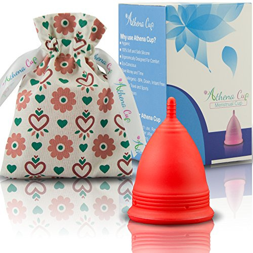 Coppetta Mestruale Athena Cup - Coppetta per Mestruazioni Ideale per Flusso Leggero e Regolare - Custodia Inclusa - Taglia 1, Rosso Tinta Unita - Alternativa Naturale ad Assorbenti e Tamponi