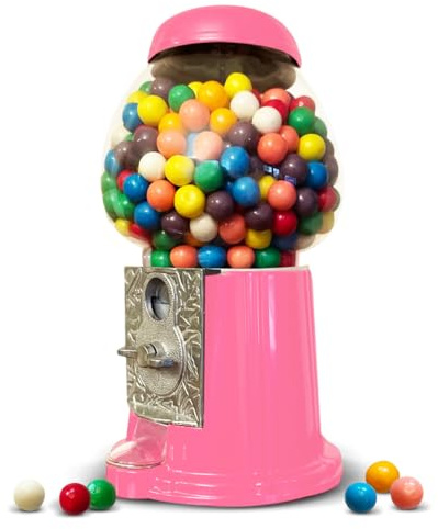 American Gumball Company - Metal 11-Inch Retro Style Pink Gumball Machine, Made for 0.62 Inch Gumballs, Candy or Nuts, Accepts Any US Coin