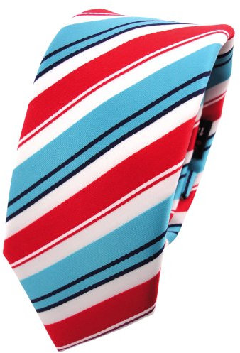 TigerTie schmale Designer Krawatte in rot türkis schwarz weiß gestreift
