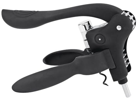 True Virtuoso Easy Lever Corkscrew Wine Opener Manual, Stainless Steel Corkscrew Wine Opener with Foil Cutter and Ergonomic Soft Touch Handle, Black