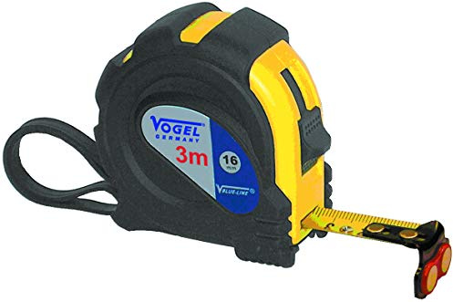 Vogel Germany Taschen-Bandmaß (Messlänge 3 m, 16 mm Querschnitt, Teilung mm, mit Magnetpunkten, gummiertes Gehäuse, Band knickstabil) 141003