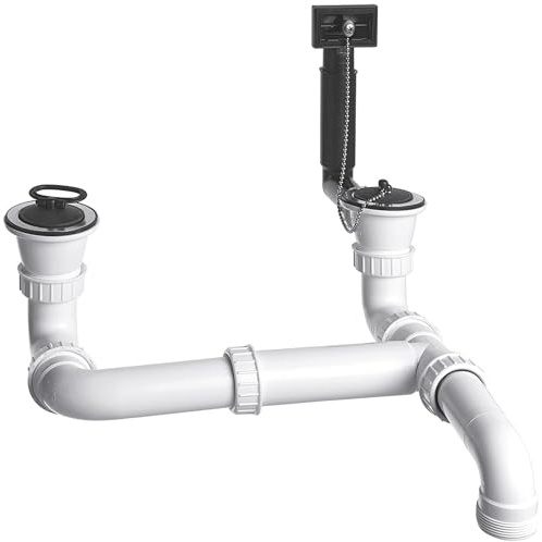 BLANCO Doppel-Ab- und Überlaufgarnitur 1 ½'' | Ab- und Überlaufset zum Nachrüsten von Spülen und Becken​ | Harmonisches Zusammenspiel mit Armaturen, Spülmittelspender und Zugknopf in schwarz matt