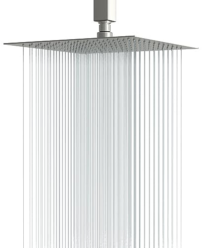 Lordear Rain Shower Heads High Pressure, Rainfall Showerhead for Bathroom Fixed Mount, 12 Inch Large Square High Flow Shower Head (Brushed Nickel)