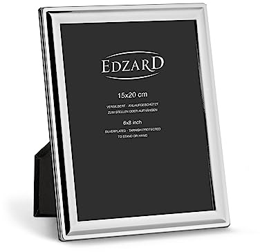 EDZARD Bilderrahmen Terni für Foto 15 x 20 cm, edel versilbert, anlaufgeschützt, mit Samtrücken, inkl. 2 Aufhängern, Fotorahmen zum Stellen und Hängen