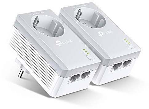 TP-Link TL-PA4020P Kit Powerline con enchufe adicional, AV 600 Mbps en Powerline, 2 puerto ethernet, homeplug AV, sin wifi, solución para dispositivos con cable como PC, decodificador Sky, PS4, Blanco