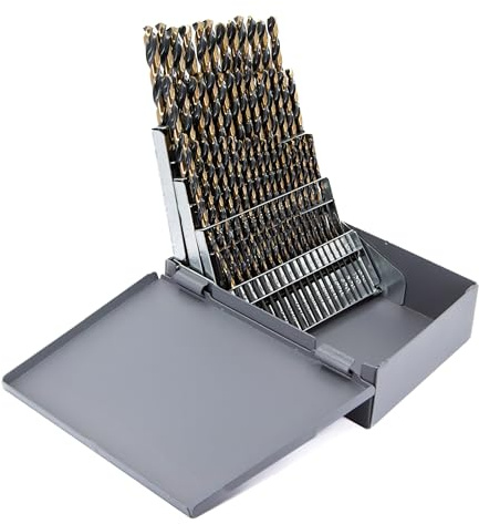 Drill America KFD60J-SET KFD 60 Piece High-Speed Steel Jobber Length Drill Bit Set in Metal Case, Black/Gold Oxide Finish, Round Shank, Spiral Flute, 135 Degrees Split Point (Pack of 1)