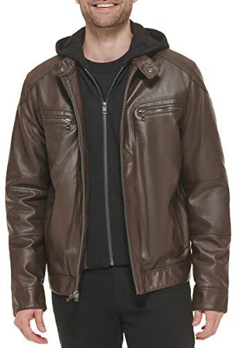 Calvin Klein Men’s Motorcycle Jacket With Removable Hoodie