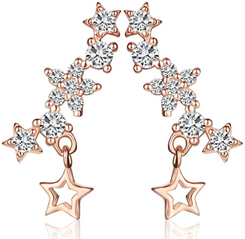 Pendientes de plata de ley 925 de Yumilok, con circonitas, diseño de estrellas