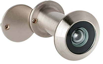 EMWOA Türspion mit Sichtschutz | Echtglaslinse | 14 mm Bohrloch | Weitwinkel 200° | Farbe: Edelstahl satiniert