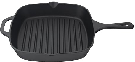 Jim Beam , Pre Seasoned Cast Iron Square Skillet with Ridges, 16, Black