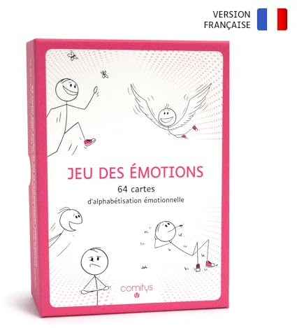 Comitys | Jeu des Émotions | Langue : Français | 64 Cartes d’Alphabétisation Émotionnelle | Outil Pédagogique Inspiré de la Communication Non-Violente CNV | 177 États Émotionnels À Découvrir