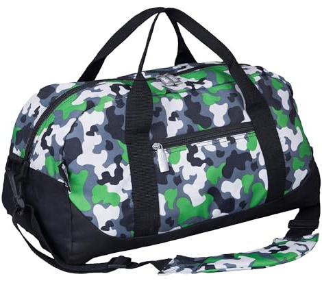 Wildkin Kids Overnighter Duffel Bag – Carry-On Size, Ideal for School & Sleepovers – Green Camo