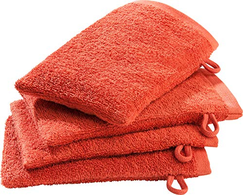 Erwin Müller Waschhandschuh-Set 4er-Pack Terra Größe 15x21 cm - Ludwigsburg - 100% Baumwolle - kuschelweich, saugstark, voluminös - praktisch durch Schlaufe (weitere Farben)