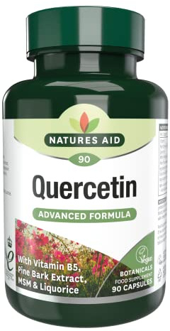 Natures Aid Quercetin Formula – Immune Support Supplement with Vitamin C, B5, MSM, Pine Bark & Liquorice – Supports Energy & Wellbeing High Strength Antioxidant – 90 Vegan Capsules