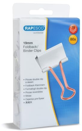 Rapesco 1508 Pinces à Double Clip 19 mm, Blanc avec Bras en Or Rose, Lot de 80