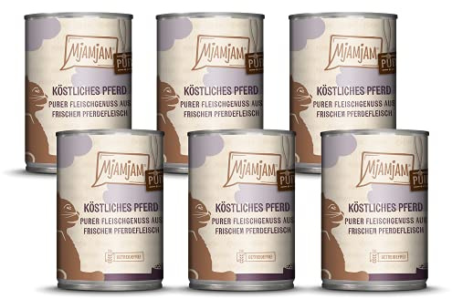MjAMjAM - cibo umido premium per gatti - puro piacere della carne - delizioso puro cavallo, confezione da 6 (6 x 400 g), senza cereali con carne extra