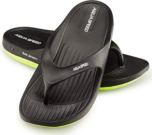 Aqua Speed ALCANO Sandali da Bagno | Uomini | Donne | Separatori per Dita dei Piedi Antiscivolo | Sandali da Doccia | ALCANO - Nero | Taglia: 41