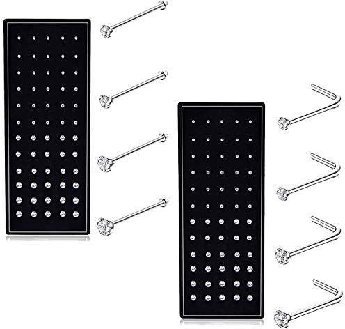 LOLIAS 120 PCS 20G Anneau de Nez Acier Inoxydable Nez Stud Piercing pour Femmes Filles Cartilage Boucles Nez Piercing Bijoux 1.5mm 2mm 2.5mm 3mm Argent-Tone Boxed