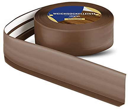 DQ-PP Listón de calcetines blandos, 100 m (4 x 25 m), color marrón oscuro, 50 x 15 mm, PVC, autoadhesivo, ángulo de pliegue, rodapiés, rodapiés, rodapiés, perfil angular, listón de cierre