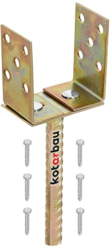 KOTARBAU® Support de poteau en U réglable de 0 à 125 mm de largeur pour sceller le béton, ancrage en béton pour poteaux en bois, bétonnage, jaune