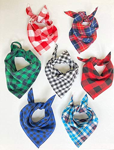 Tartan Check Dog Bandana, Ties Like a Neckerchief, Soft Cotton (Red & Blue Tartan)