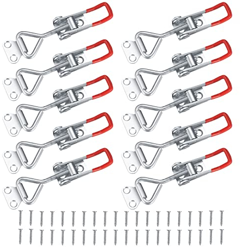 TVNYOUJIA 10 Pices Loquet Bascule en Metal, Sauterelles de Menuisier Reglable, Pince Bascule Sauterelle de Serrage pour Fixation et Serrage Rouge