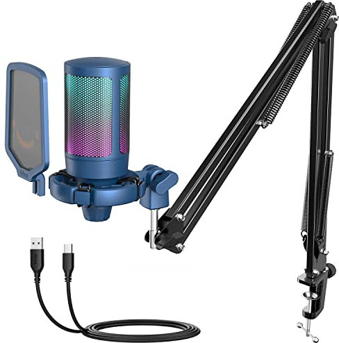 FIFINE A6TB USB Streaming Microphone Kit, RGB Condenser Mic with Boom Arm