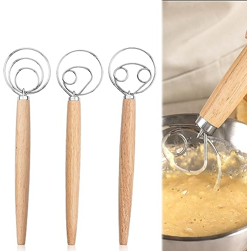 Dänische Teig Schneebesen Dänischer Teigbesen: YIDM 3 Stück 13-Zoll-Holländischer Schneebesen Eierschläger mit Holzgriff Mixer 304 Edelstahldraht, für Brotkuchenherstellung Gebäck Dessert Pizzateig