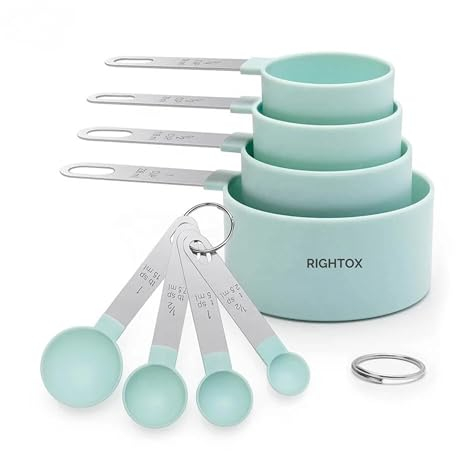Rightox Measuring Spoons & Cups Set - Stainless Steel Handle Kitchen Utensil Set of 8 Multicolour (8 Pieces Green)