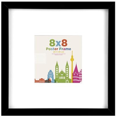 Egofine Cornice portafoto 8 x 8 con 4 x 4, legno da 20 x 20 cm, con vetro acrilico trasparente per montaggio a tavolo e a parete, perfetto per ritratto, casa, ufficio, nero