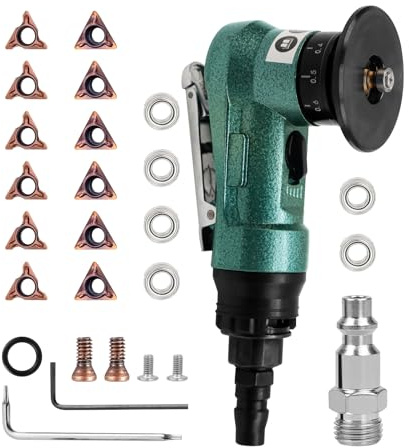 dcvbny Aluminium Alloy Pneumatic Chamfering Tool Handheld, Pneumatic Deburring Tool,Mini Air Chamfering Trimming Machine for Metal Wood Beveling (Green Air Beveler Grinder & C+R Angle Blades)