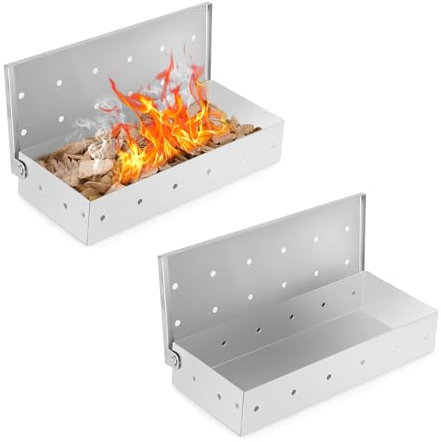 JINGHANGER 2 pièces Boîte de Fumoir de Barbecue en Acier Inoxydable 22x9,6x4,3 cm Boîte de Fumage Universelle BBQ Smoker Box