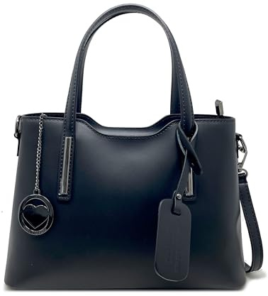 Chicca Borse Borsa a Mano Elegante Donna in Pelle Made in Italy Taglia Media con Tracolla (Nero)