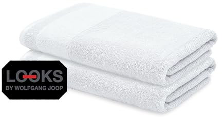 LOOKS BY WOLFGANG JOOP 2X Handtuch 50x100 cm – 100% Baumwolle Doppelpack Luxus Handtücher mit Aufhänger & Logostick, 2er Set Handtücher weiß