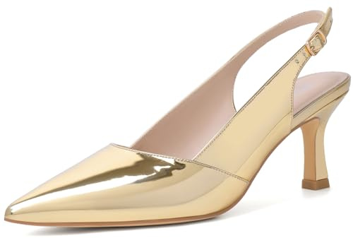 Mostsrin Kitten Heels for Women Slingback Heels Pointed Closed Toe Heels Women's Pumps Dress Pumps Shoes for Wedding, Party, Commuting, Gold, 7 UK