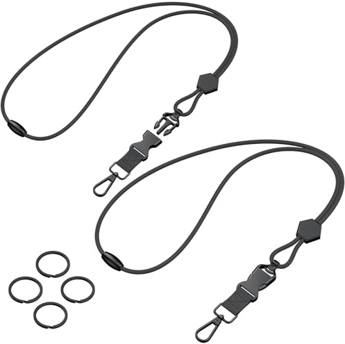 Uniclife 2 Pcs Lanyard à Détachement Rapide Badges d'Identification Lanyard Renforcée avec Boucle Sécurité Détachable Réglable Longueur Mousqueton Tournant Anneaux Clés Cordon Rond Réglable Clés Noir