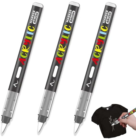VYNZOR Kit 3 Penne per Tessuti, Pennarello Bianco per Tessuto a Doppia Punta, Perfetto per Decorare Borsa, Maglietta, Jeans, Pietra, Unghie, Senza Odore, Coprente