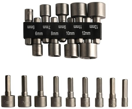 Socket Nut Driver Set, Hex Drill Bits Sets, Impact Driver Socket Adapter Metric for Hand Drill, Electric Screwdriver, Wrench (9)