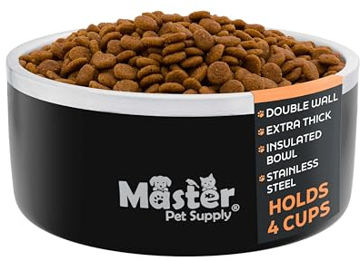 Master Pet Supply Stainless Steel Dog Bowls 32 oz Heavy Duty Black Velvet