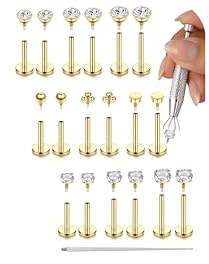 ADRAMATA 18Pcs Piercing Orecchio Acciaio Chirurgico Piercing Naso Brillantino 16G/18G Orecchini Helix Trago CZ Ipoallergenico Orecchio Medusa Cartilagine - 6/8/10MM