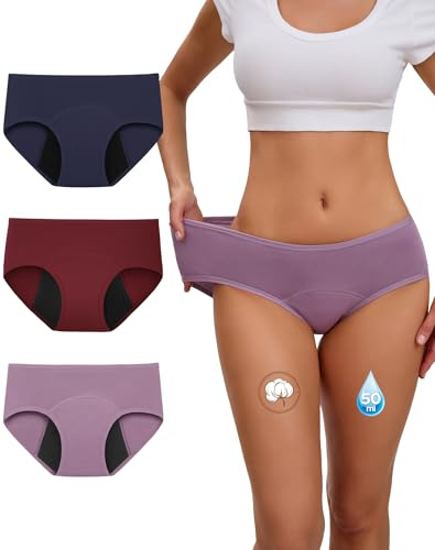 INNERSY Mutande Mestruali Donna Flusso Abbondante Vita Media Pacco da 3 | Slip Ciclo Mestruale Cotone, Mutandine Assorbenti Riutilizzabili, Intimo Prova di Perdite Lavabili, Culotte Impermeabile