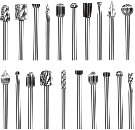 Juego de 20 Fresas Rotativas, Fresas Rotativas HSS para Herramienta Giratoria con Vástago de 3 mm, Brocas para Tallar y Grabado en Madera y Plástico, Accesorios para Bricolaje, Modelismo, Manualidades