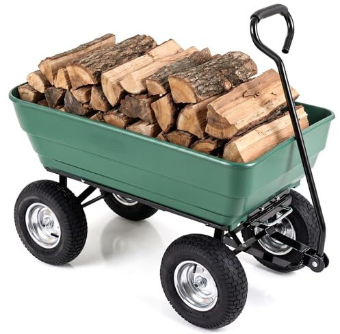 COSTWAY Bollervagn, 400 kg | 125 L | lutningsfunktion, trädgårdsvagn med justerbart handtag och pneumatiska däck, transportvagn metall, tippvagn säckkärra, för trädgård, gård, camping, 120 x 56 x 61,5