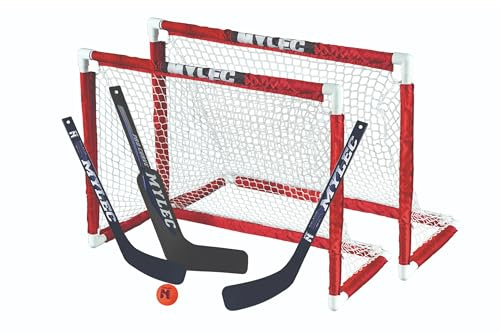 Mylec MINI Hockey Set, 2 x MINI PVC Hockey Goals (30.5 x 23), 2 x Plastic MINI Player Sticks (Left and Right), 1 x Goalie Stick, 1xHockey Foam Ball