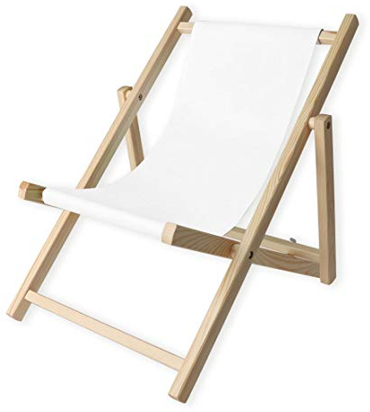 Promo Trade Kinder- Liegestuhl, naturbelassenes Kiefernholz, umweltverträglich mit weißem Stoffbezug (Lasur Natur)