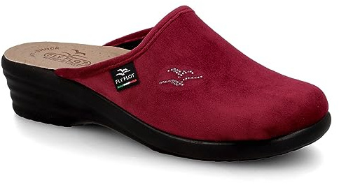 Fly Flot | Classic Woman, Pantofole Donna con Logo Strass, Ciabatta con Tomaia in Velluto, Sottopiede imbottito in Pelle Antishock, Bordeaux, 40