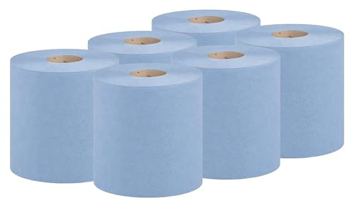 ASPECT Blue Roll (Pack of 6) (2400 Sheet) Centrefeed 2 Ply Kitchen Rolls Embossed Pattern Paper Towels Strong and Absorbent Tissue Paper Blue Roll Wipe Away Perfect for Commercial & Kitchen Use